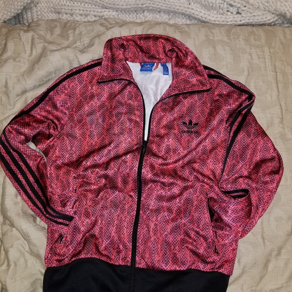 EUC Adidas red snakeskin print jacket